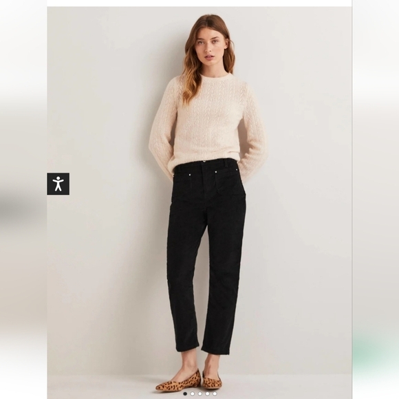 BODEN STRAIGHT LEG BLACK CORDUROY PANTS COTTON ELASTANE ANKLE WOMEN US 6R - Picture 1 of 12